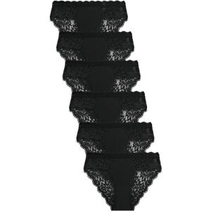 FINETOO 6 Pack Bikini Underwear for Women Sexy Lace Cheeky Panties Low Rise Hipster Cotton Panty (Large)