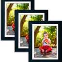 5x7 Picture Frame Set of 3 Black,Made of Solid Wood 4x6 with Mat or 5x7 without Mat, Photo Frame for Wall or Tabletop Display