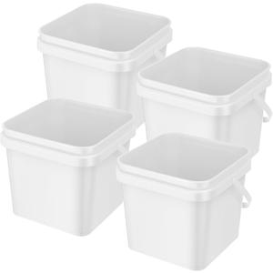 4 Pcs Plastic Bucket 5 Quart Square Bucket Utility Small Pail with Handle Sturdy Pail Organizer for House Cleaning Storage Livestock Feeding Car Washing Food Storage, No Lids(White)