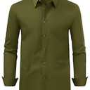 Beotyshow Mens Shirts Long Sleeve Casual Button Up Collar Polo Shirts Relaxed Fit Hawaiian Green (Medium)