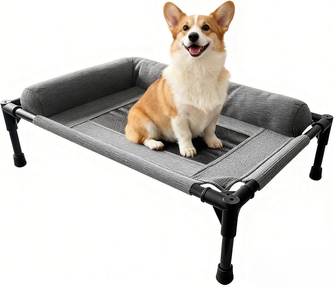 Raised Dog Bed for Small Dogs,Cooling Elevated Bolster Dog Cot,Indoor Outdoor Breathable Mesh Dog Hammock with Metal Frame,Dog Sofa Camping Dog Bed (31.5" L x 23.62" W x 6.69" H
