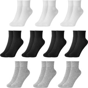 Kids Cotton Socks 10 Pairs Boys Girls Black White Gray School Socks (M)