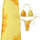 Verdusa Women's 3 Piece Swimsuits Floral Bikini Sets Sexy Bathing Suit with Beach Cover Up Skirt (Yellow, L)