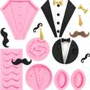 Father's Day Silicone Molds Set, Mustache Necktie Chocolate Candy Molds for Birthday Father's Day Cake Decoration Cupcake Toppers Gum
