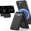 LULULOOK Magnetic Wallet Stand for Phone, 2-in-1 Full Grain Leather Mag-Safe Card Holder for iPhone 16/15/14/13/12 Plus Pro Max Series, Mobile Phone Wallet w/3 Card Slots, Not for iPhone Mini - Black