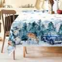 Christmas Tablecloth 52x70 Inches, Holiday Table Cloth for Rectangle Tables - Snowman and Truck Christmas Decorations for Home - Water-Resistant Xmas Decor for Party, Kitchen (Blue)