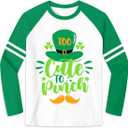 Unisex Kids St. Patricks Day Raglan Long Sleeve Shamrock Shirt Lucky Irish Patchwork Clover Top 2-10 Years (XS)