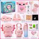Axolotl Gifts for Girls with Plush Toy/DIY Diamond Water Bottle/Furry Keychain Purse Notebook Pen Eyemask Headband/Stone Bracelet/Necklace/Comb, Birthday Gift for Girl 4 5 6 7 8+ Years Old