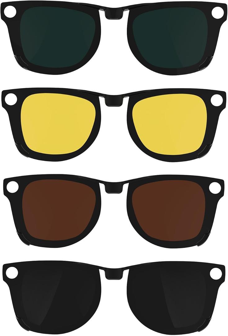 HIBLOKS 4Pcs Polarized Clip for Ray-Ban Meta Wayfarer RW4008 & Gen 2 RW4012 Large (53-22), Discoloration Clip-on for Meta Wayfarer Gen 2 Protect Your Eyes, Cool and Fashion (Black+Green+Brown+Yellow)