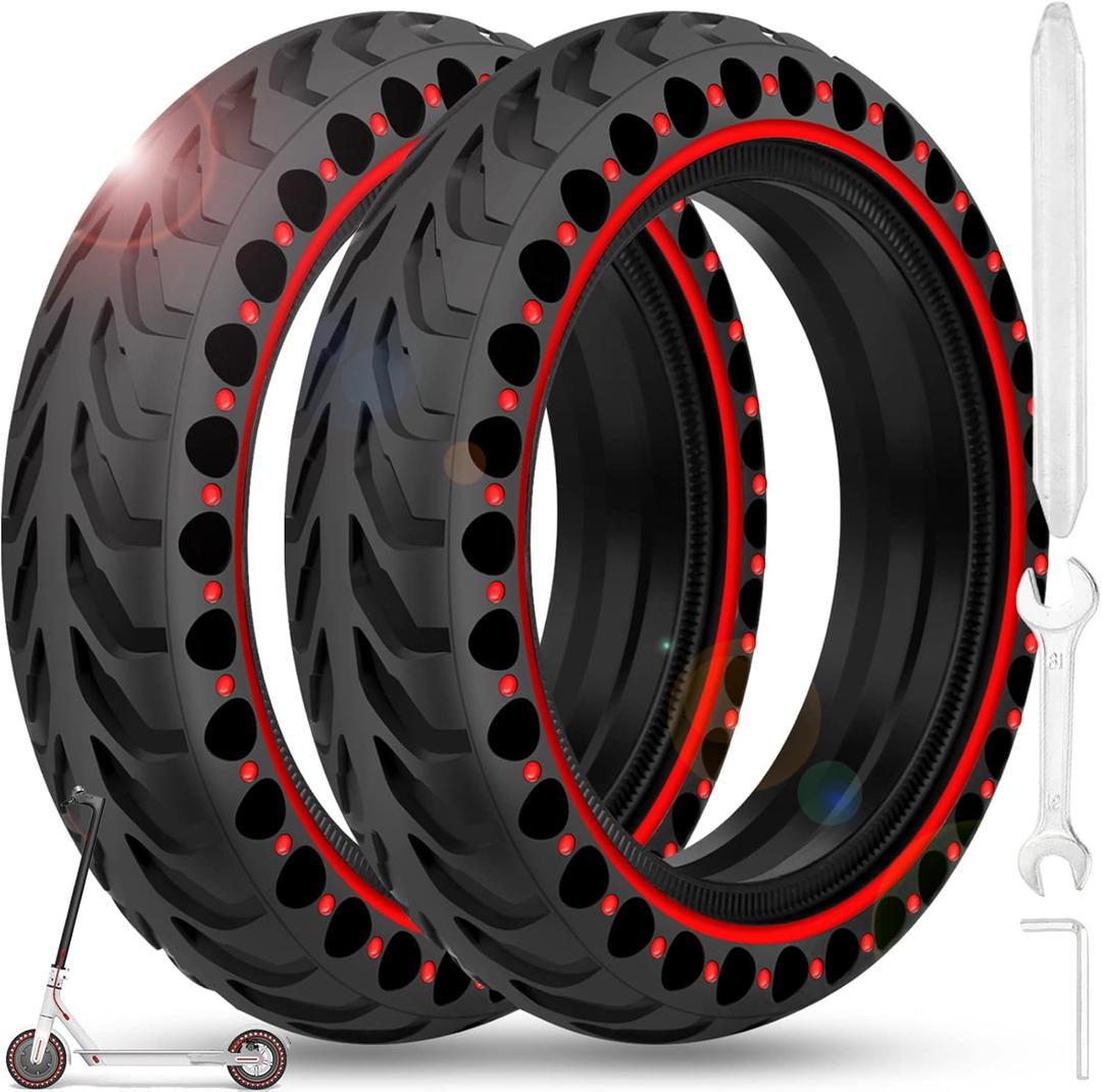 BANGTING 2PCS 8.5x2 inches Solid Tires for Electric Scooter, 8 1/2 x2 Tire for Gotrax GXL V2 / XR/APEX, 50/75-6.1 Tire Replacement for Xiaomi Pro 2 / M365 / 1S and All 8.5'' Scooter Tires (Red)