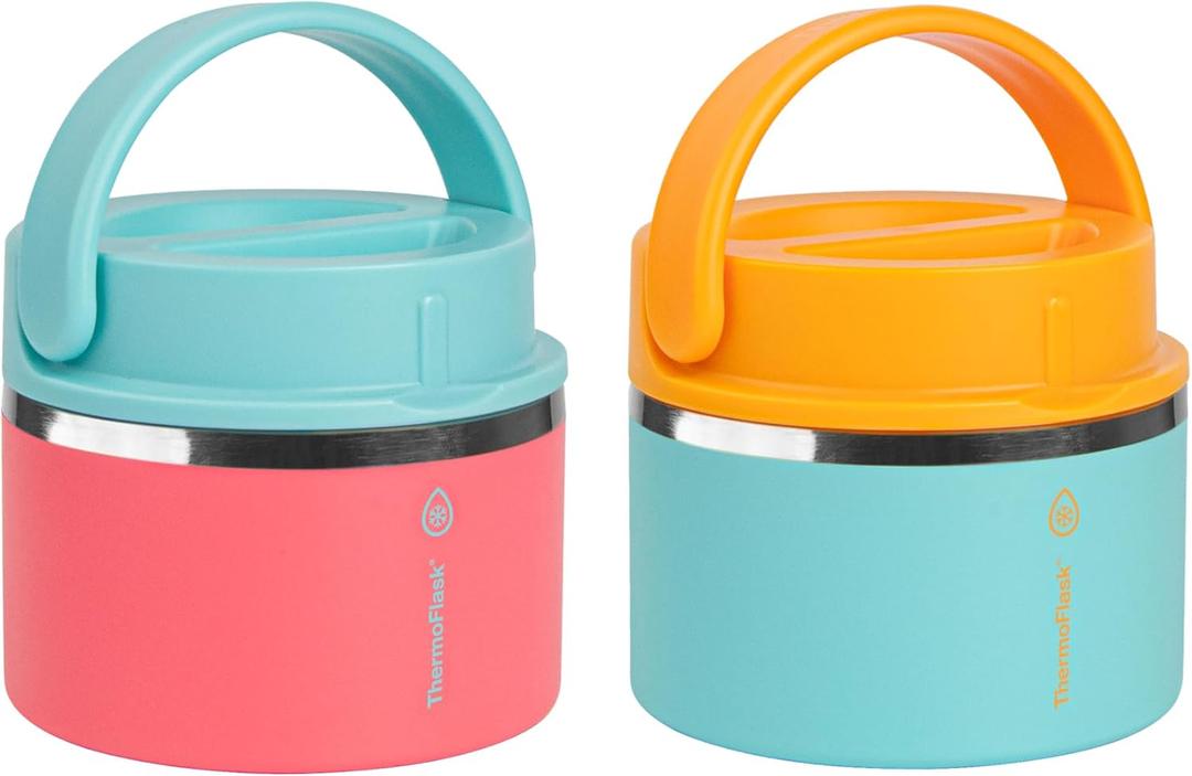 Thermoflask 12 oz Double Wall Insulated Food Jar, Pack of 2, Mint + Sherbet/Tangerine + Mint