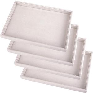 4 Pcs 13.8" x 9.5" Velvet Jewelry Tray Jewelry Display Tray, Stackable Empty Plate Trays for Earrings Necklaces Bracelet Rings Display Showcase - Beige