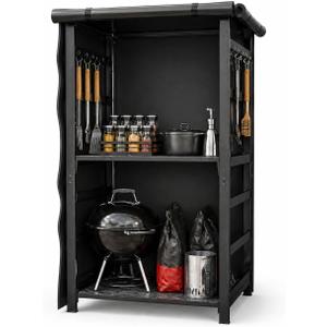 53in Storage Cabinet Station for Solo Stove Yukon/Bonfire/Ranger and more Smokeless Fire Pit Accessories with Waterproof Cover,Adjustable Firewood Storage Racks for Patio Logs and Fire Pit Accessories
