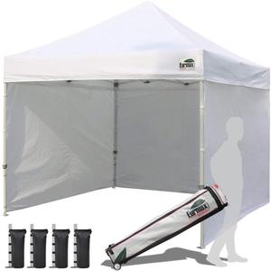 Eurmax USA 10'x10' Pop-up Canopy Tent Commercial Instant Canopies with 4 Removable Zipper End Side Walls and Roller Bag, Bonus 4 SandBags(White)