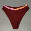 SUUKSESS Women Triangle High Cut Bikini High Waisted Bottoms (Large, 57 Brown Color Block)
