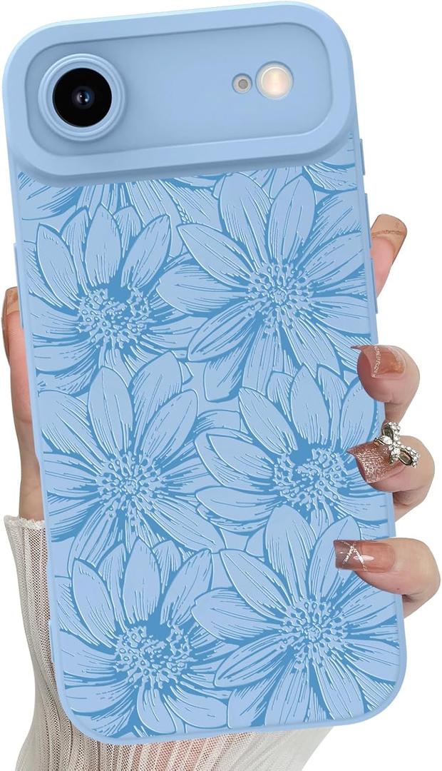 MZELQ for iPhone Air Case 2025 Case, Silicone Sunflowers Floral Flowers Cute Pattern, Camera Protection Slim Soft Phone Cover for Girls Women -Blue