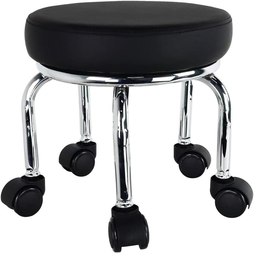 Modern Roller Seat PU Leather Low Round Rolling Stool 360 Swivel Small Low Seat with Universal Caster Wheels Foot Stool for Home Office Garage Shop Fitness Sport H12.4" Black Modern Roller Seat PU Leather Low Round Rolling Stool 360 Swivel Small Low Seat with Universal Caster Wheels Foot Stool for Home Office Garage Shop Fitness Sport H12.4" Black