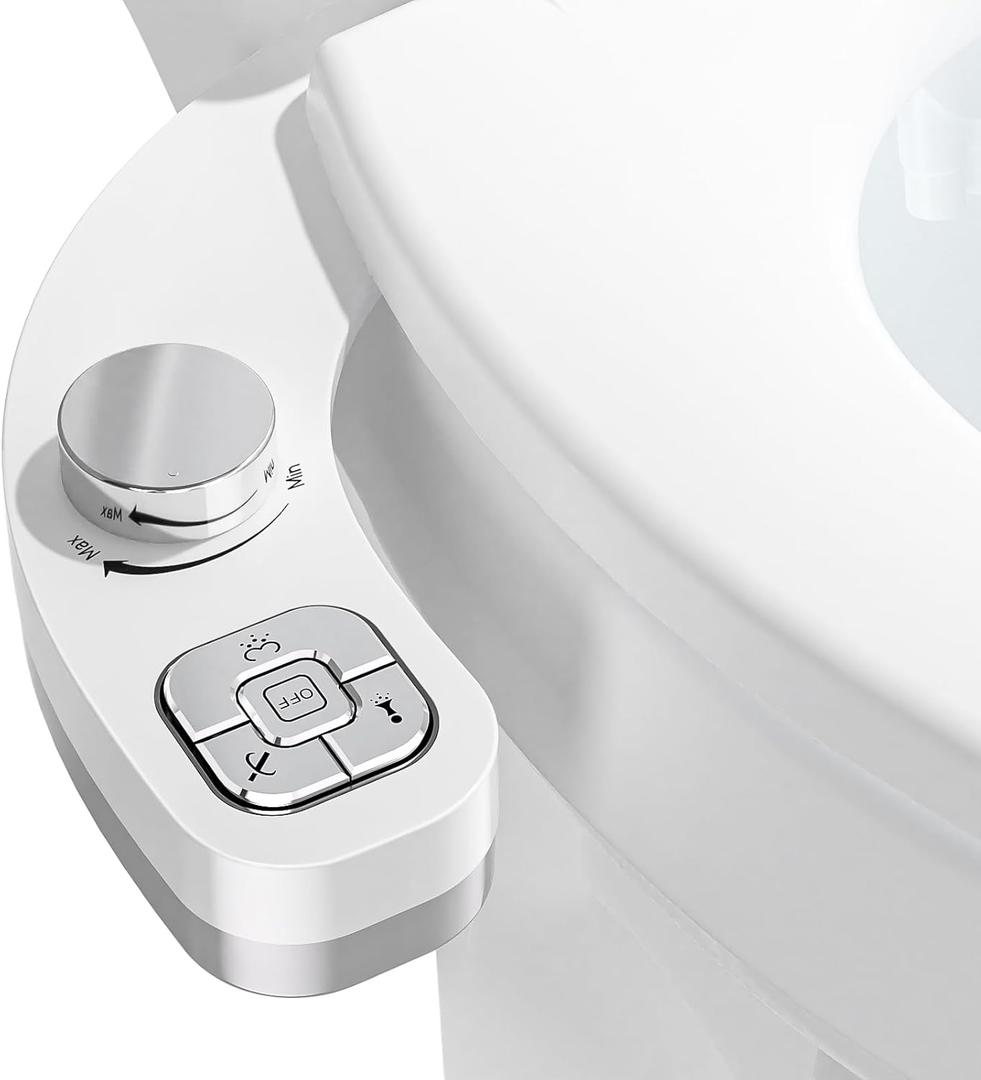PIKETS Bidet Attachment for Toilet, Dual Nozzle (Frontal and Rear Wash) Non-Electric Fresh Water Toilet Seat Attachment with Nozzle Self Cleaning, Adjustable Water Pressure(Chrome Silver)