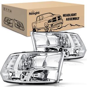 Nilight Headlight Assembly 2009 2010 2011 2012 2013 2014 2015 2016 2017 2018 Ram 1500 2500 3500 Pickup Quad Headlamp Assembly Replacement Chrome Housing Clear Corner Clear Lens,(Only for Quad Models)