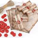 Sinload Vintage Writing Invitations Set Includes 100 Letter Antique Scroll Rustic Papers 100 Wax Seal Stickers 3 Strands of Twine for Valentines Mother Stationery Old Medieval Cardstock(4 x 6 Inch)