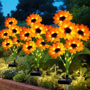 Solar Sunflower Lights Outdoor Garden Decor, Solar Flowers Lights with 18 Sunflowers, Waterproof Fall Decor Stake Decorative Light Auto ON/Off for Garden Yard Patio Backyard, Gift for Women (3 Pack)