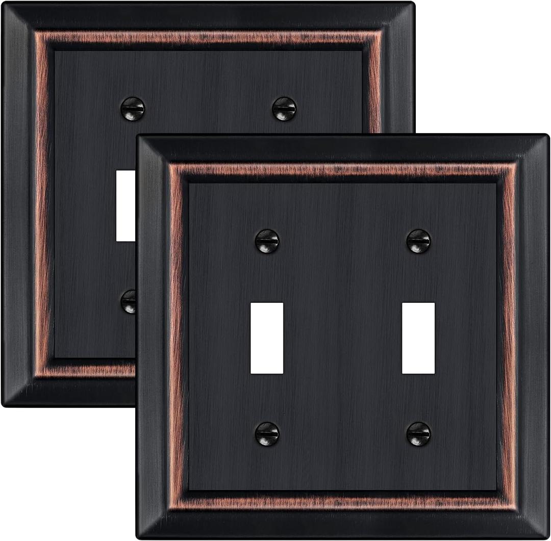 Metal Wall Plate for Electrical Outlets, Decorative Aged Bronze Switch Plates Outlet Cover, Light Switch Cover Plate, 2-Gang Wall Plates (Double Toggle, 2 Pack)