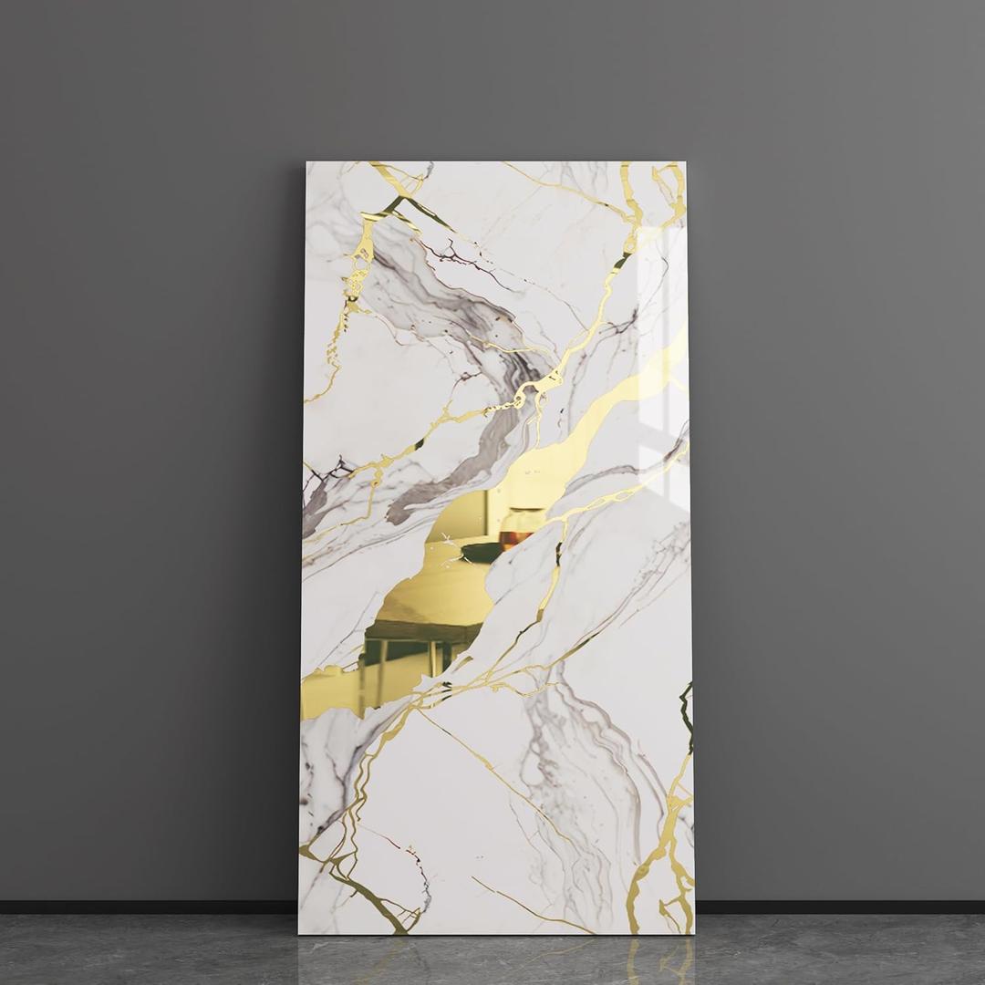 Haimin Wall Panels Peel and Stick 10 Pieces 23.6x11.8in (19.4 Sq. Ft. Coverage) Lightweight Backsplash Marble Look Tile (not Real Marble) Ideal for Kitchen Bathrooms Living Rooms Bedrooms (White Gold-03)