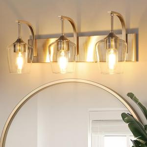 3-Light Brushed Nickel Bathroom Light Fixture With Clear Glass Shade, 23.62'' Modern Vanity Wall Lights for Bedroom Hallway Living Room (E26 Base)