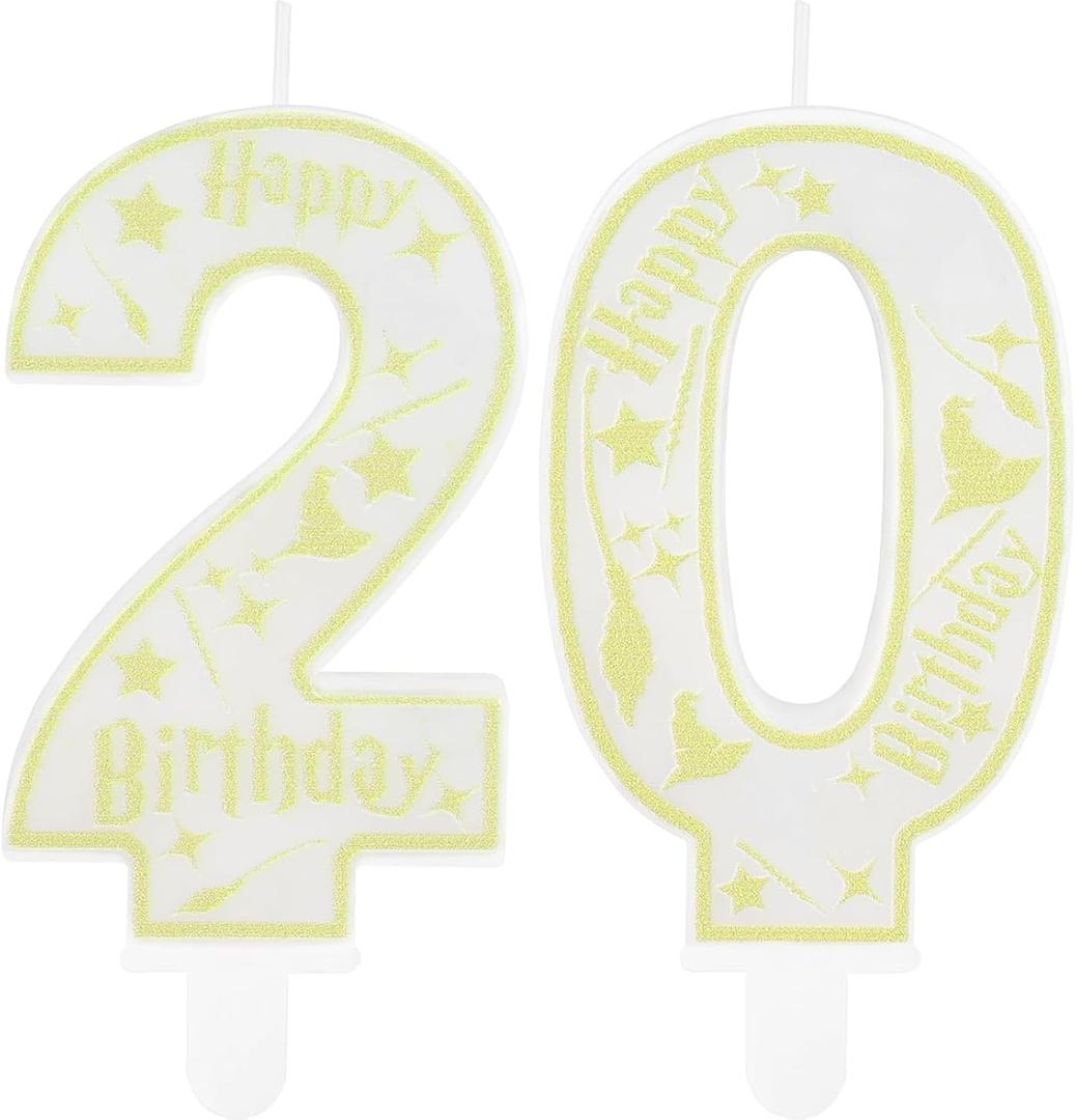 4 x Magical Wizard Party Birthday Candles Number 20 Candle Cake Topper Wizard School Themed Happy 20st Birthday Cake Decorations for Boys Girls Kids Party Favors Supplies Decorations Gifts