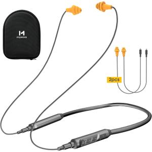 MIPEACE Bluetooth Earplug Headphones, Neckband Ear Protection Work earbuds-29db Noise Reduction Safety Headphones with Replacement Buds,19+Hour Battery for Lawn Mowing DIY (Grey)