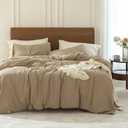 FOSSA Duvet Cover Set 100% Washed Cotton 2 Pieces Bedding Set Twill Soft Cozy Breathable Sturdy Substantial with Textured Weave Solid Camel Twin/Twin XL