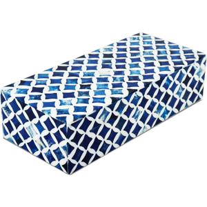 Handicrafts Home Decorative Storage Box with Lid 10x4x2.5 Modern Home Decor Organizer, Memory Box & Jewelry Storage- Decorative Boxes for Living Room & Shelf Decor- Blue White Star