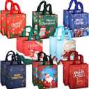 Aviski 16PCS Christmas Tote Treat Non-Woven Gift Bags with Handles for Gifts Wrapping Shopping, Xmas Party Supplies, 12.29.84.53inch (Red & Green & Blue)