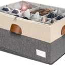 Shoe Organizer for Closet, Foldable Shoe Storage Bins with Clear Cover, Space Saving Shoes Holder with 4 Handles, Large Adjustable Shoe Box Storage Containers, Fits 12-24 Pairs, 1 Pack, Beige