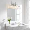 3-Light Polished Chrome Bathroom Vanity Light, Wall Sconce
Ribbed Tulip Glass, Crystal Accent, Damp Rated, Ceramic E12 Sockets, Up/Down Mounting, Dimmable