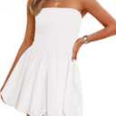 PRETTYGARDEN Women's Bubble Mini Dress Summer 2026 Strapless Tube Top Short A Line Trendy Casual Spring Smocked Sundresses (White, Large)
