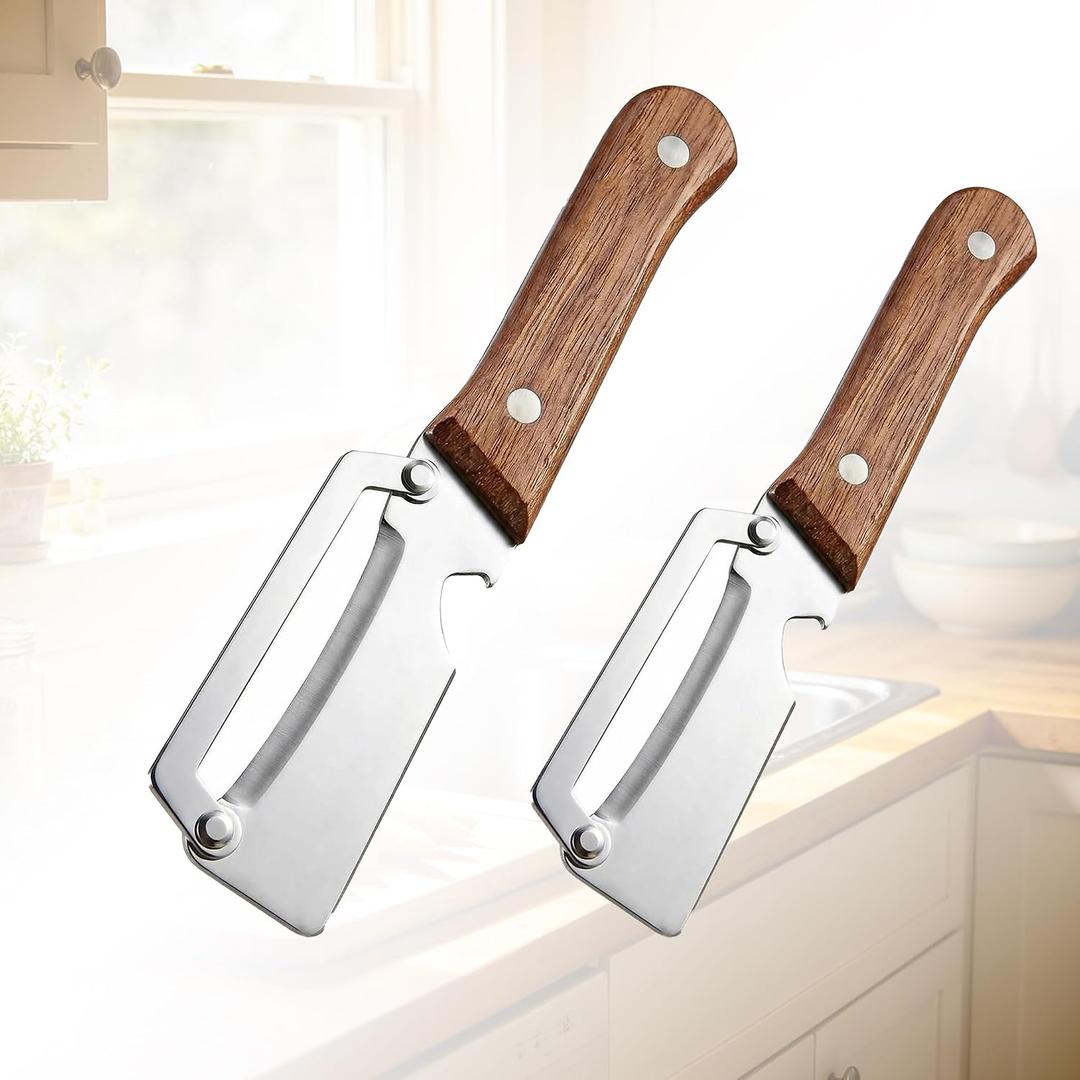 Multifunctional Premium Vegetable Peeler with Wooden Handle, Stainless Steel Blade & Bottle Opener, Non-Slip Kitchen Tool for Fruit, Apple, Potato, Pumpkin, Papaya, Zucchini (2pcs)