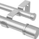 Double Curtain Rod 72 to 144 Inch, HOTOZON 1 Inch Heavy Duty Curtain Rods for Windows, Telescoping Double Drapery Rod with Simple Cap Finials, Silver (72-144")