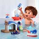 iPlay, iLearn Bath Toys for Toddlers 2-4, Kids Lighthouse Bathtub Shower Toy Set, Wind up Swimming Boat, Baby Bathtime Floating Fish Water Play, Fun Birthday Gifts for 18 Month 3 5 6 Year Old Boy Girl