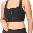 Women Polyester Spandex High Impact Front Zip Sports Bra with Adjustable Strap Longline Fitness Criss Cross Back (Black, XL)