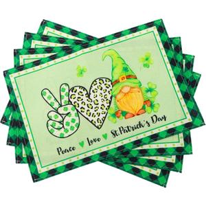 12x18 Inch St Patricks Day Placemats,Green Placemats,Place Mats Set of 4,Shamrock Placemat,St Patricks Day Decorations for Table,Washable Place Mats for Party Kitchen Dining Decoration