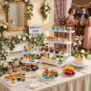 Roowest Wood Cake Stands Set of 6 Wood Dessert Tower Dessert Trays Desert Stands Cupcake Stand Rustic 3 Tier Farmhouse Cupcake Serving Stands with Dessert Trays for Tea Party(White)