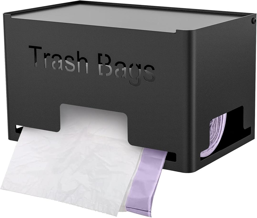 STWWO Extra Large Trash Bag Holder Dispenser, Metal Garbage Bag Dispenser Roll Holder,Trash Storage Organizer for Kitchen Laundry Room Under Sink, Wall Mounted or Freestanding, Black (1 Pack-XL (10.6"6.5"6.7"))