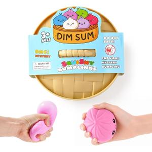 Dumpling Squishies, Giant Dumpling Mystery Box, Colorful Dumplings Stress Balls Fidget Sensory Toy, Stocking Stuffers with Food Steamer Stretchy Desk Toys (Pink)