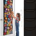 Ofiray-home Over The Door Stuffed Animal Storage, Cotton Toy Organizer for Storage Plush Toys, Stuffed Animal Holder with 4 Large Pockets, Hanging Door Organizer for Nursery, Bedroom (Black)