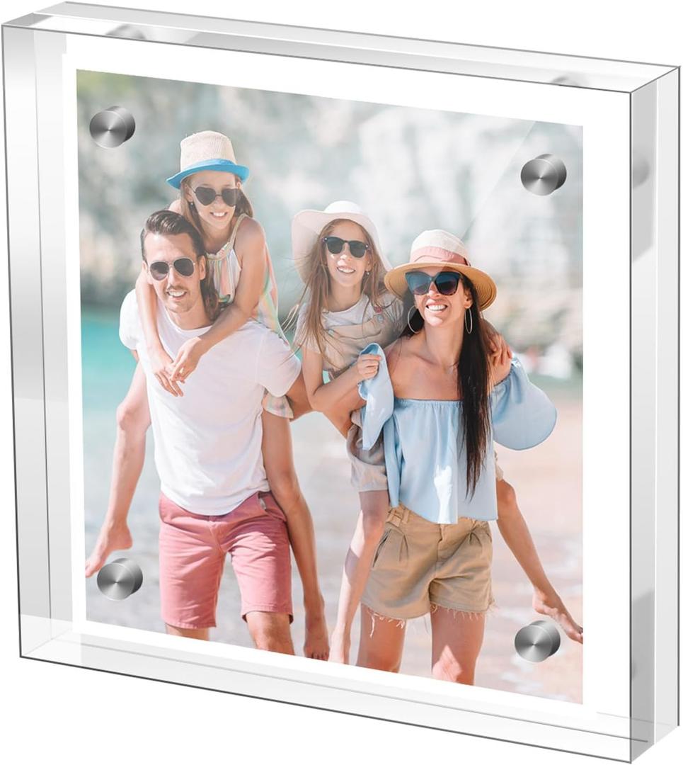 Small 44 Inches Acrylic Picture Frame,Clear Magnetic Picture Frame for Wedding,Double Sided Frameless Photo Frame for Desktop Free Standing,Display Stand Acrylic Frame
