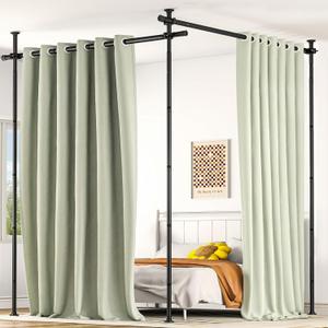 AKTOP Room Divider, No Drilling Curtain Tension Rods Wall Divider for Room Separation, 4-10ft(H) 30-147"(W) Adjustable, Heavy Duty Floor to Ceiling Space Separator Privacy Dividers for Rooms, Black
