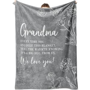 Grandma Gifts, Birthday Gifts for Grandma from Grandkids, to My Grandmother Soft Throw Blanket for Christmas Mothers Day 50" x 60", Grey