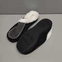 ATHMILE Men's Slippers Slip On Moccasin, Indoor Outdoor Warm Fuzzy Comfy House Shoes, Fluffy Wide Loafer Home Bedroom Slippers (7-8, Black White Wool)