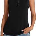 Women Henley Notch Neck Summer Tank Tops Basic Half Button Casual Sleeveless Shirts Black XX-Large